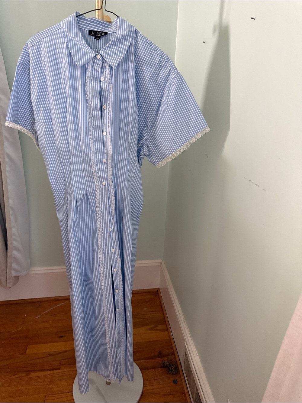J. Crew Light Blue and White Stripe Maxi Shirt Dress
